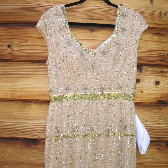 Mac Duggal 9089 Womens Cap Sleeve  Embellished Gown Nude 8 - Picture 7 of 16